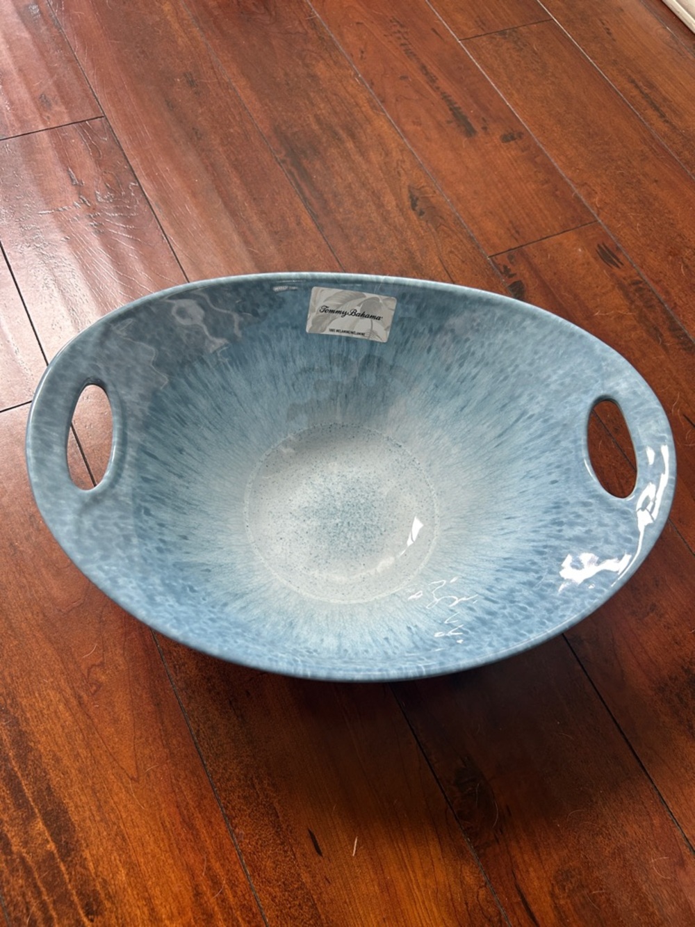 Tommy Bahama Light Blue Speckled Ceramic Serving Bowl with Handles
